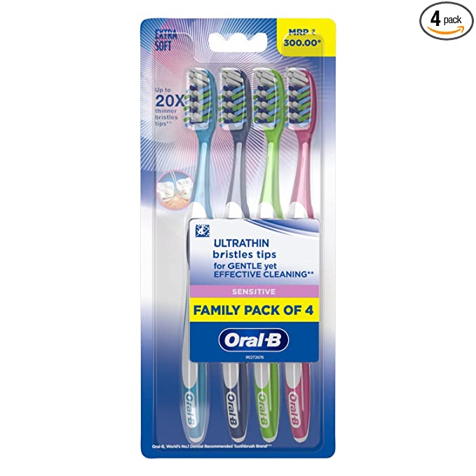 Oral B Sensitive & Gums Extra Softs Manual Toothbrush For Adults, Multicolor - (Buy 2 Get 2 Free)