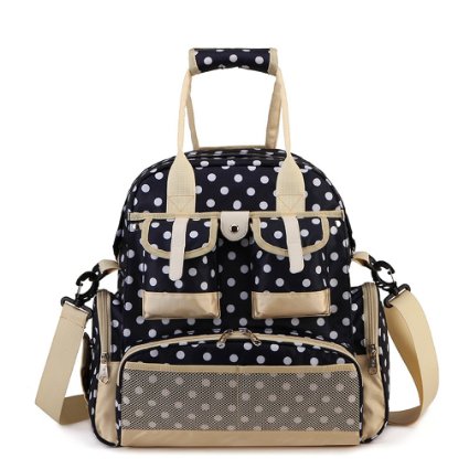 Hoxis Multifunction Polka Dots Baby Boom Backpack Diaper Bag Upgraded Version Dark Blue