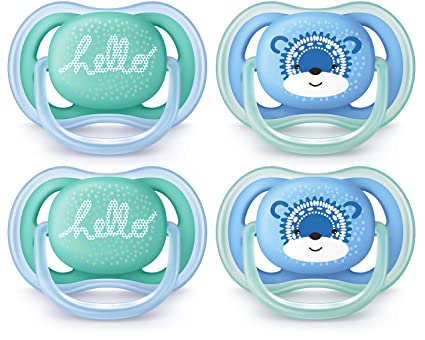 Philips AVENT Ultra Air Pacifier 6-18 Months, Blue/Green, Fashion Decos, 4 Pack, SCF342/42