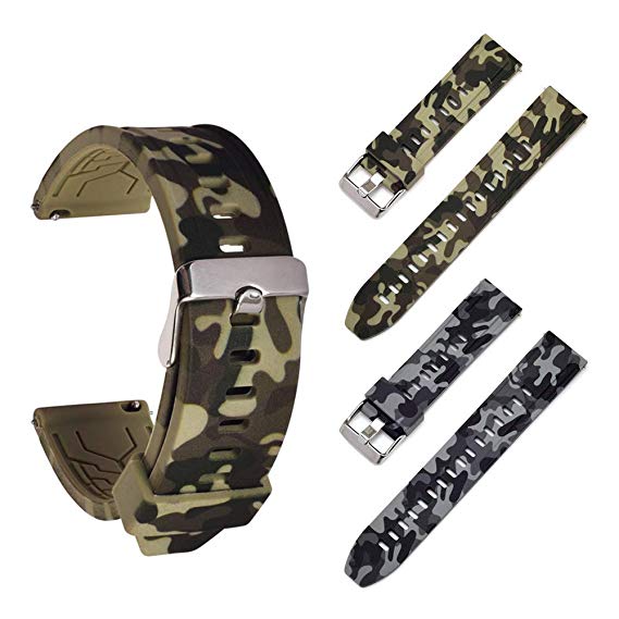 [2-Pack] Watch Bands 20mm 22mm Quick Release Soft Silicone Universal Strap Camouflage Waterproof Replacement Wrist Belt for Men and Women (Army Green Grey, 20mm)