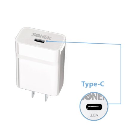 SONEic - USB Type-C (USB-C) Rapid Wall Charger, 15 Watt/3.0 Amp (3A) for Nexus 5X, Nexus 6P, Pixel C, LG G5, HTC 10, OnePlus 2, Lumia 950/XL & All Other USB Type-C Devices - White (Cable NOT Included)