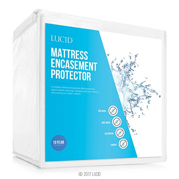 LUCID Encasement Mattress Protector - Completely Surrounds Mattress for Waterproof, Allergen Proof, Bed Bug Proof Protection -15 Year Warranty - Twin Size