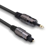 FosPower 6 Feet 24K Gold Plated Toslink to Mini Toslink Digital Optical SPDIF Audio Cable with Metal Connectors and Strain-Relief PVC Jacket