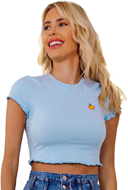 SweatyRocks Women's Basic Short Sleeve Scoop Neck Crop Top