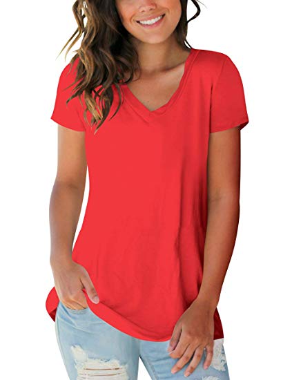 Womens Tops V Neck Tee Casual Short Sleeve and Long Sleeve T Shirts