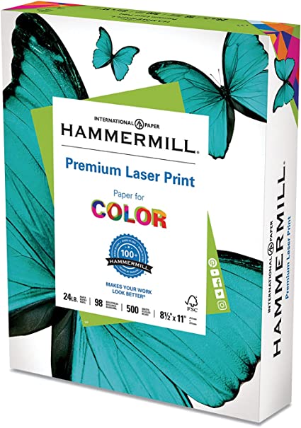 HP Laser Print Office Paper, 98 Brightness, 24lb, 8-1/2 x 11, White, 500 Sheets/Rm