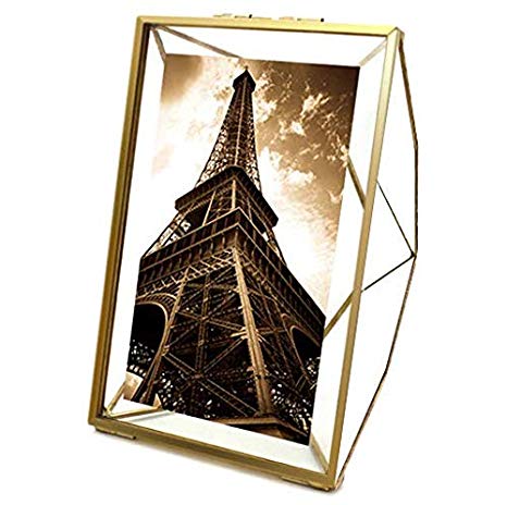 Cq acrylic 4x4 Prism Picture Frame,Glass Photo Frames for Desk or Wall,Gold,Pack of 1