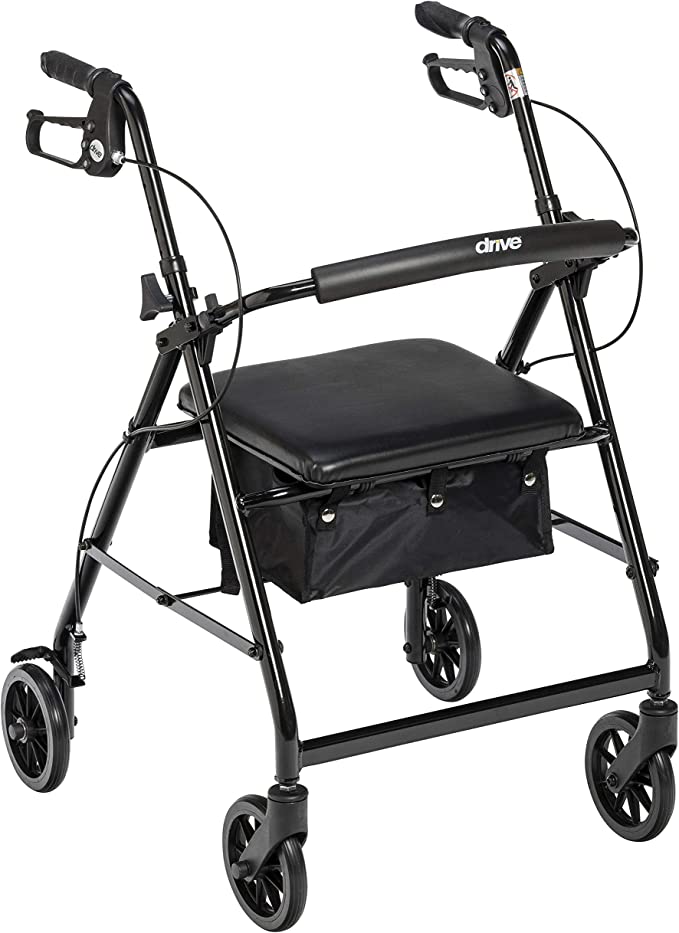 Drive Medical Aluminum Rollator Walker Fold Up Seat, 6" Wheels, Black, 1 Count - 5.44 ounces (R726BK)