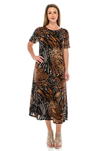 Jostar Women's Stretchy Long Dress Short Sleeve Print