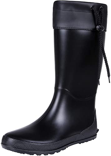 Women's Mid Calf Rain Boots Ultra Lightweight Portable Flat Heel Garden Boots