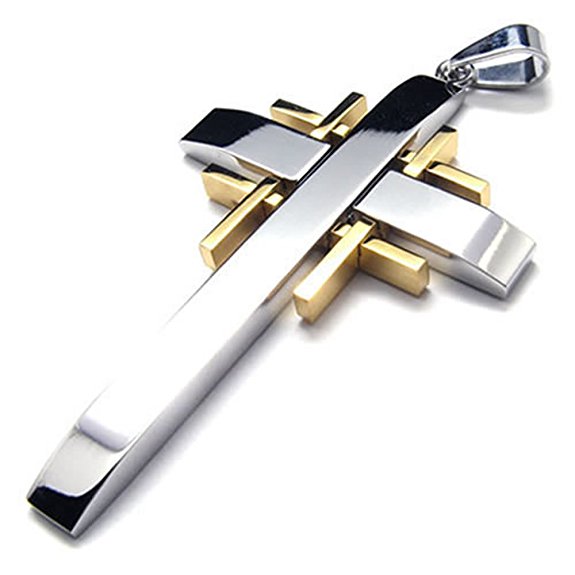 KONOV Gold Silver Stainless Steel Cross Mens Womens Necklace Pendant 24 inches Chain