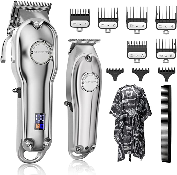SUPRENT® Hair Clippers for Men, Professional Hair Cutting Kit & T-Blade Trimmer Kit, Cordless Barber Kit with LED Display For Family