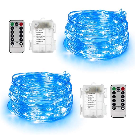 YIHONG Set of 2 String Lights Battery Operated 16.4ft 50Leds Fairy Twinkle Firefly Lights Remote Control String Lights for Christmas Bedroom Wedding Party Garden Patio Indoor Decor-Blue