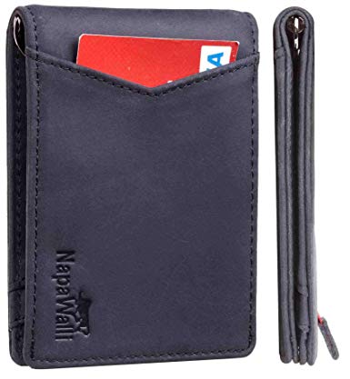 NapaWalli Genuine Leather RFID Blocking Slim Bifold Slim Minimalist Front Pocket Wallets for Men