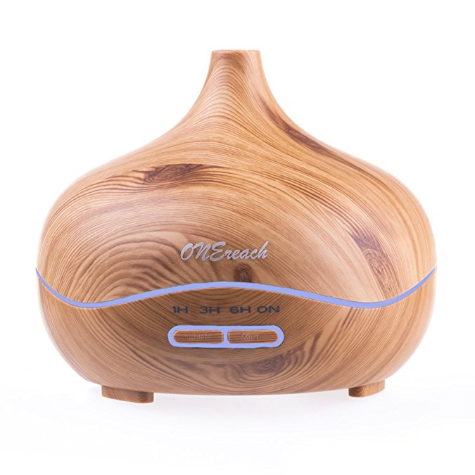 Essential Oil Diffuser ONEreah Wood Grain Humidifier 300ML with 4 Timer Settings Waterless Auto Shut-off and 7 LED Color Changing
