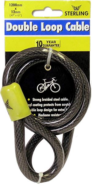 Sterling 121C 12 x 1200mm Double Loop Vinyl Coated Steel Cable with Self Coiling  - Black