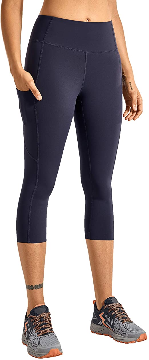 CRZ YOGA Women's Naked Feeling High Waist Gym Workout Capris Leggings with Pockets 19 Inches