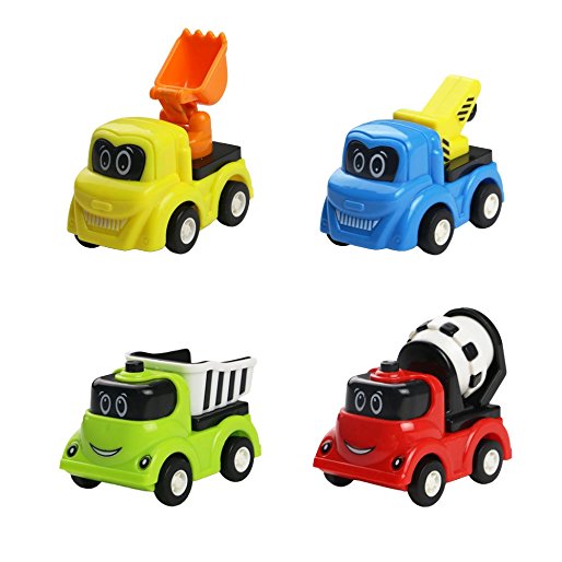 Pull Back Cars Vehicles Fajiabao Mini Cars Toys Push and Go Construction Trucks Model Set 4 Pcs for Kids