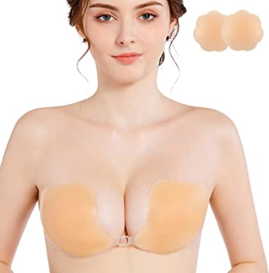 Niidor Adhesive Bra Strapless Sticky Invisible Push up Silicone Bra for Backless Dress with 2PCs of Silicone Nipple Covers