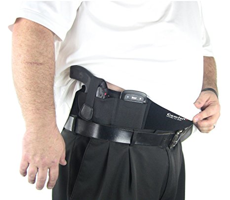 XL Ultimate Belly Band Holster for Concealed Carry | Black | Fits Gun Smith and Wesson Bodyguard, Glock 19, 17, 42, 43, P238, Ruger LCP, and Similar Sized Guns | For Men and Women