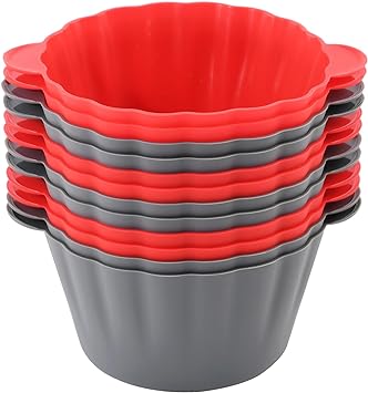 Mirenlife 12 Pack Reusable Non-stick Large Silicone Baking Cups, 3.54 Inch Jumbo Silicone Cupcake Liners, Cake Molds with Handles, Large Silicone Muffin cups, Red and Gray