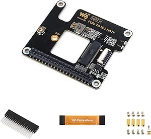 Waveshare PCIe to M.2 Adapter for Raspberry Pi 5, Supports NVMe Protocol M.2 Solid State Drive, High-Speed Reading/Writing, HAT   Standard