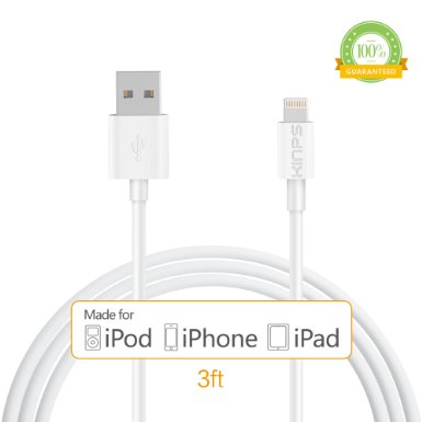 [Apple MFI Certified]Kinps®3FT 8 pin Lightning Cable USB Cable Sync Charger Data Cord for Apple iPhone 5 / 5s / 5c / 6 / 6 Plus, iPod 7, iPad mini / mini 2/ mini 3, iPad Air / iPad Air 2 (White)