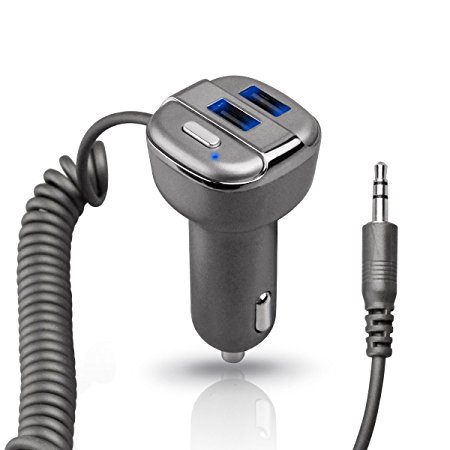 PERBEAT Bluetooth In-Car Audio Receiver via 3.5mm Aux-in Cable   Auto MP3 Player   Dual USB 3.4A Car Charger C22X