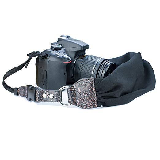 Camera Shoulder Neck Strap, Sugelary Vintage Fabric Satin Scarf Camera Strap for All DSLR Camera Nikon Canon Sony Pentax (Black)