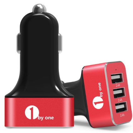 1Byone 72A  36W 3-Port USB Car Charger with Smart IC Chip Safety Protection for Apple and Android Devices Red and Black