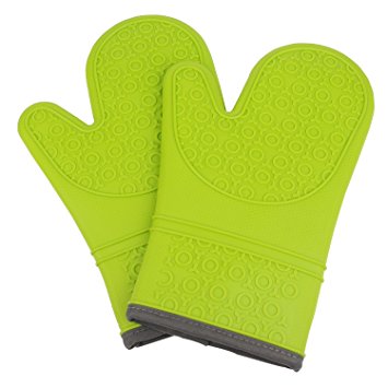 Kuuk Silicone Oven Gloves with Non-slip Grip (1 Pair) Includes Free Heat Mat Gift (Green)