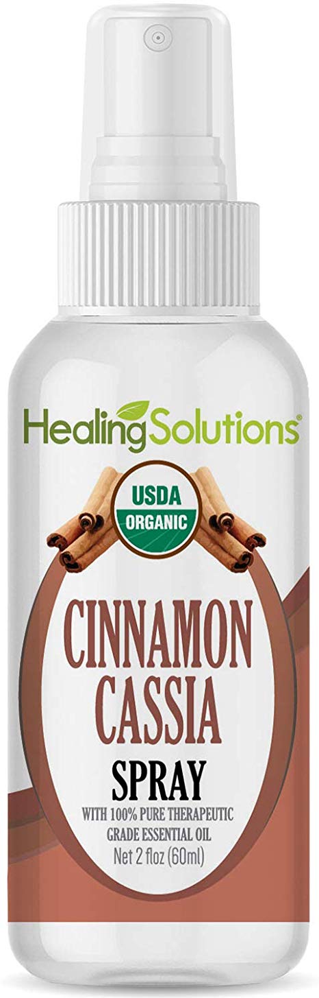 Organic Cinnamon Cassia Spray – Water Infused with Cinnamon Cassia Essential Oil – Certified USDA Organic - 2oz Bottle by Healing Solutions