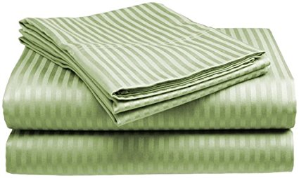 Twin Size 400 Thread Count 100% Cotton Sateen Dobby Stripe Sheet Set -Sage