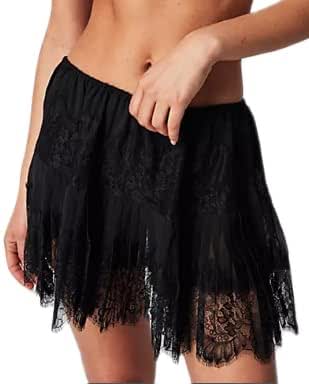 Women Y2k Lace Ruffle Pleated Mini Skirt Low Rise Half Slip Flowy Skirt Fairy Mesh Floral Layered Short Mini Skirts