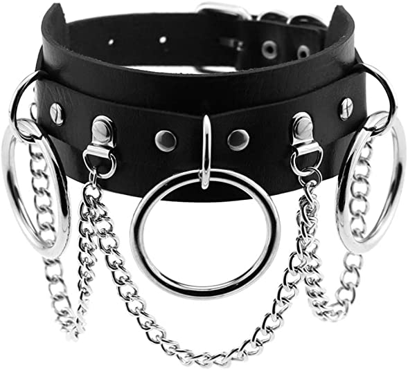 Xjoyous Circle Choker Necklace PU Leather Goth Choker Collar with Black Studded Punk Rock Rivet Collar Adjustable Size