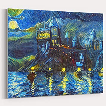 Westlake Art Starry Night Castle Night Boats Canvas Wall Art Print Van Gogh Magical Merchandise Modern Abstract Artwork for Home Room Decor - 12x18 inch Unframed