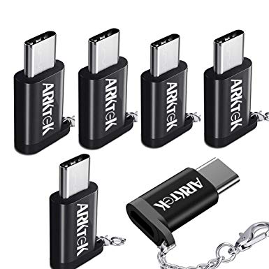 ARKTEK USB-C Adapter - Micro USB (female) to USB Type C (male) with Keychain Sync and Charging Cable Adapter for Galaxy Note 9 Pixel 3 Huawei Mate 20 Pro and More (Pack Of 6)