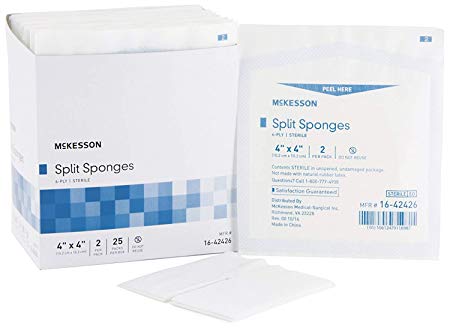 McKesson I.V. / Drain Split Dressing 6Ply Sterile 4"X4" - 25 packs per box (2 Pack)