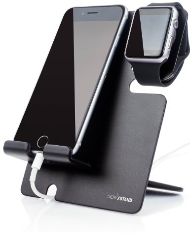 LXORY XStand (Black-Black) Apple Watch Stand and iPhone Dock 2 in 1 Duo Charging Station for All Phone and iWatch Models (38mm 42mm) - Hidden Cable Aluminum Charger Holder Cradle, Best For Travel