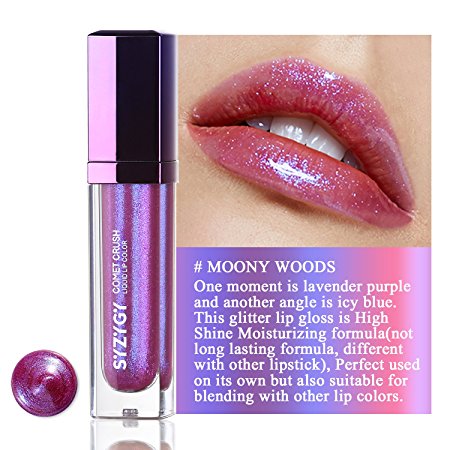 SYZYGY Lip Gloss, Duochrome Holographic Long Lasting Lip Topper, Iridescent Metallic Glitter Lip makeup,Moony Woods