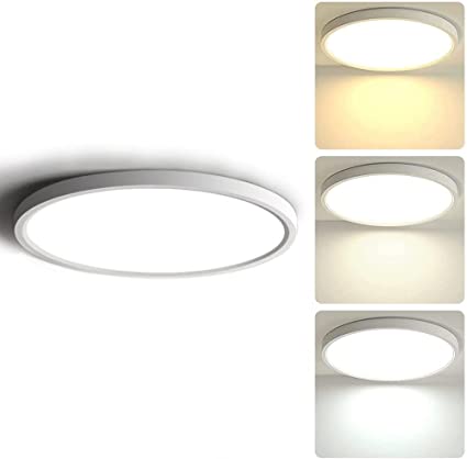 12 Inch 24W LED Flush Mount Ceiling Light Fixture, 3 Color 2800K/4000K/6500K in One Adjustable Ceiling Lights, Flat Modern Round Lighting Fixtures, White Moon Ceiling Lamp for Kitchen, Bedroom etc.