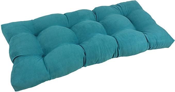 Blazing Needles Microsuede Square Tufted Loveseat Cushion, 42" x 19", Aqua Blue
