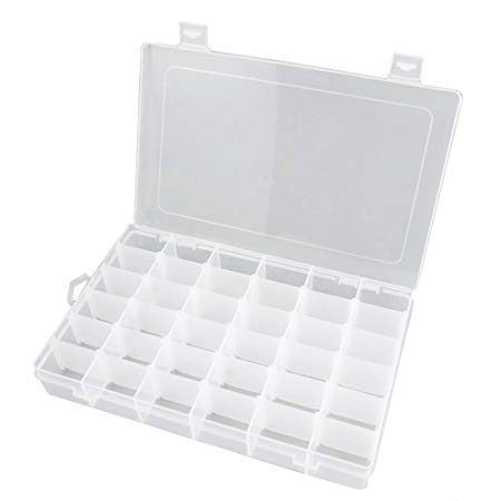 Rekukos Plastic Jewelry Box Organizer Storage Container With Adjustable Dividers 36 Grids by (Clear)