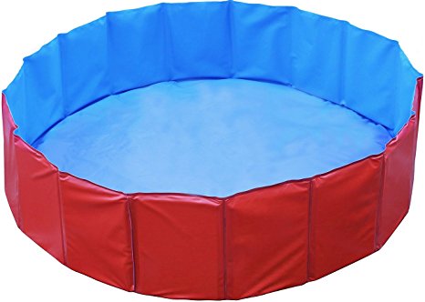 GPCT [48 INCH] Foldable/Portable [Collapsible] Large Dog Pet Bathing Swimming Pool. Durable, Heavy Duty, Bathing Bath Tub Wash Pond Water Washer For Toddlers, Dogs, Cats, Pets [RED]