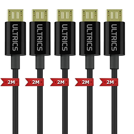 Micro USB Cable ULTRICS® 2M (3FT) (5Pack) Premium USB 2.0 A Male to Micro B EMI & EMC shielding Metal Braid, Foil, Gold Plated Data Sync Charging Micro USB Cable Android, Samsung, HTC, Tablets, PS4