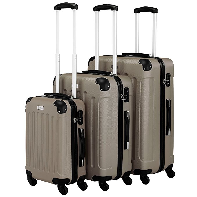 VonHaus 3-Piece Luggage Set made from ABS - Large, Medium and Carry On Suitcase with Rotating Wheels, Built-in Lock and Telescopic Handle