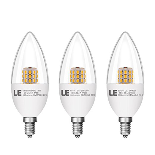 LE Candelabra LED Bulbs, Dimmable 60W Incandescent Bulbs Equivalent, 6W, E12 550lm, 270 Degree Beam Angle, 2700K Warm White, LED Candle Light Bulbs,3 Pack