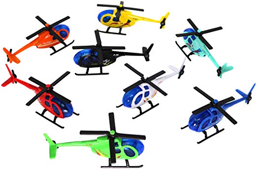 Smart Novelty Metal Die Cast Helicopters in Assorted Colors - Set of 6 Helicopters