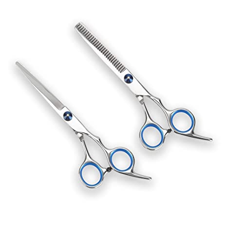 Hair Cutting Scissors Thinning Shears Set, WISH Professional Barber Hair Scissors Razor Edge Hairdressing Shears Kit with Detachable Finger Inserts, Home Salon, Stainless Steel, 6.7 Inch
