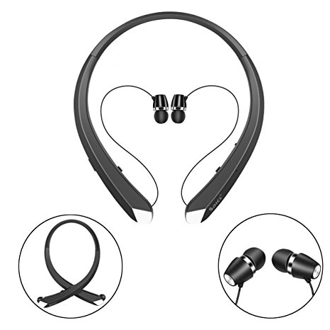 Bluetooth Headphones SDICL Wireless Neckband Sports Headsets with Retractable Earbuds Sweatproof Noise Cancelling Stereo Earphones